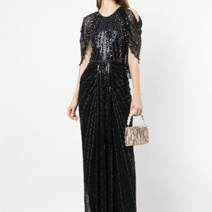 JENNY PACKHAM Loja Dress in Black w/ pink rose pearl detailing, NWT UK 18/US 14